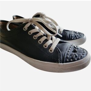 COACH Elle Sneakers Black Leather 8.5 B Stud Accents Shoes Designer Embellished